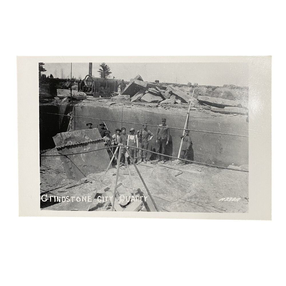 Vintage Grindstone City Quarry Workers Michigan RPPC Real Photo B&W Postcard